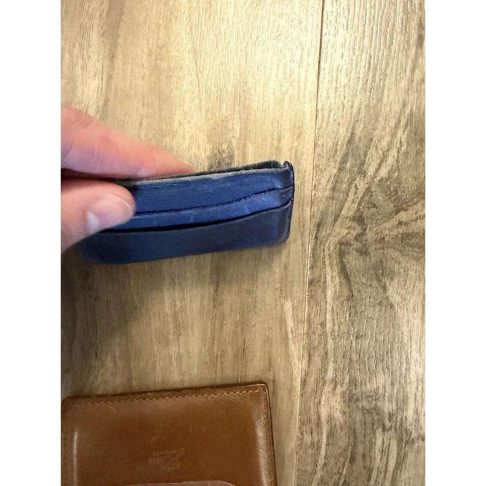 Lot Of 2 J.CREW Men's Tan Brown Leather Cardholder Blue